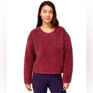 Lululemon Whenever Crew Teddy Sherpa Fleece Sweater Women's 6 Maroon Cozy Wool